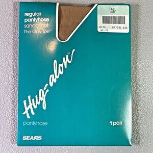 SEARS Hug-Alon Pantyhose Regular Nude Sandalfoot Size Tall Tights Vintage New